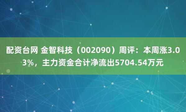 配资台网 金智科技（002090）周评：本周涨3.03%，主力资金合计净流出5704.54万元