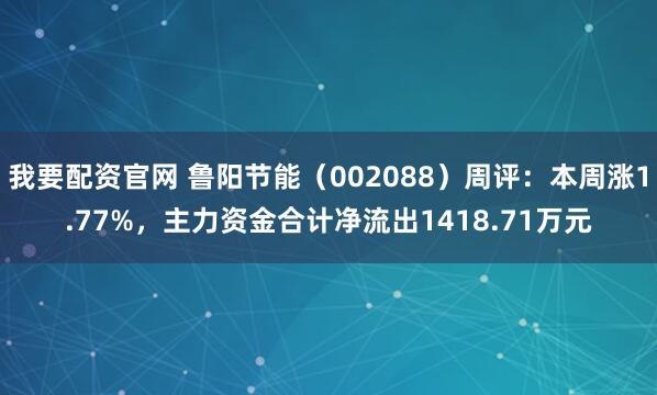 我要配资官网 鲁阳节能（002088）周评：本周涨1.77%，主力资金合计净流出1418.71万元